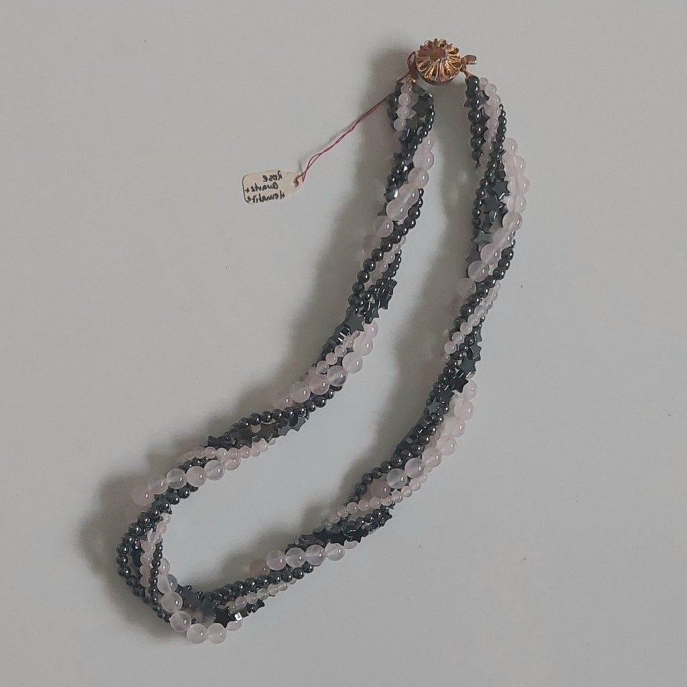 Genuine Rosequartz and Hematite Necklace 18" new